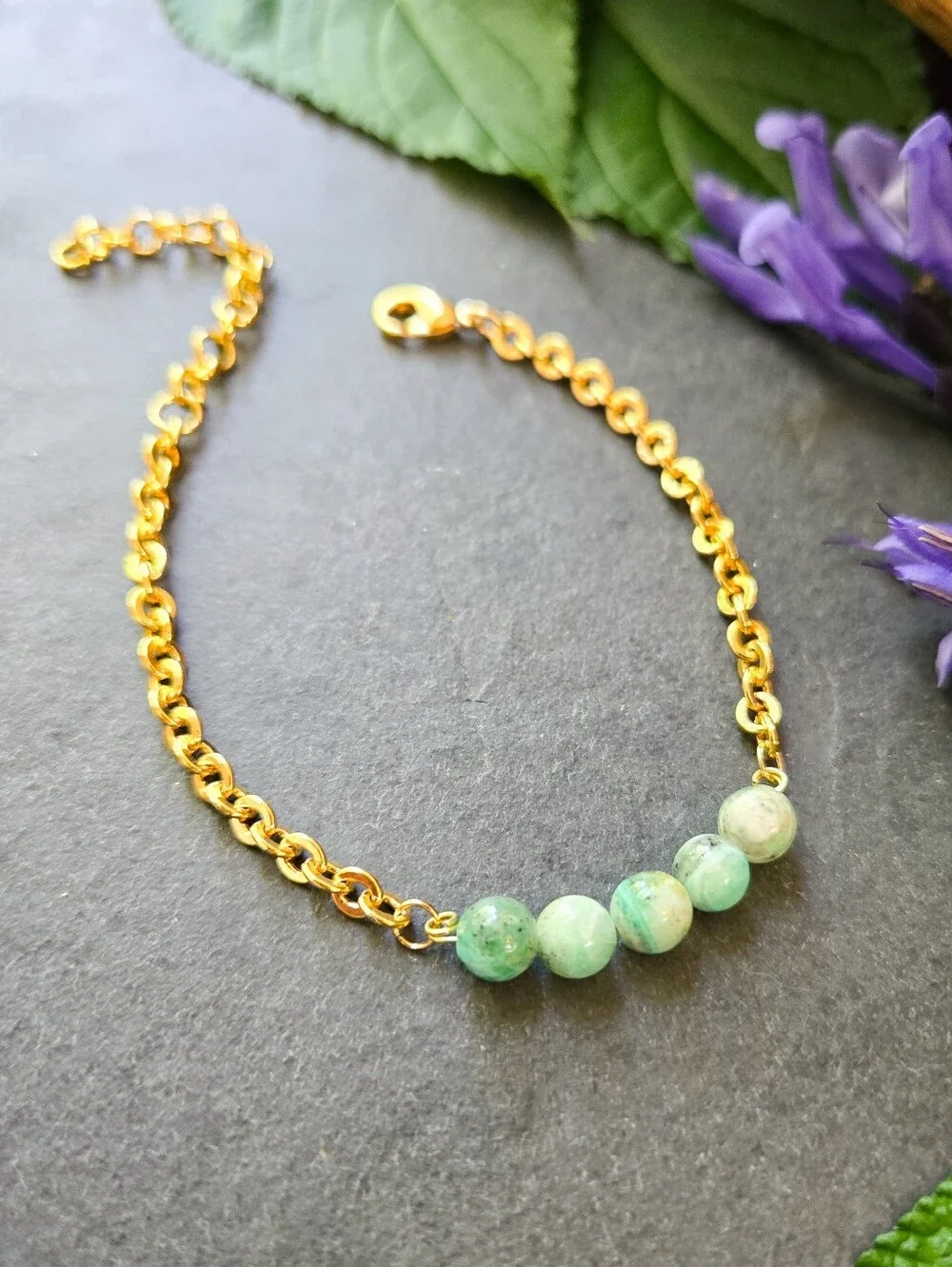NWT Artisan-Made Azurite Jade 24k Gold-Plated Bracelet